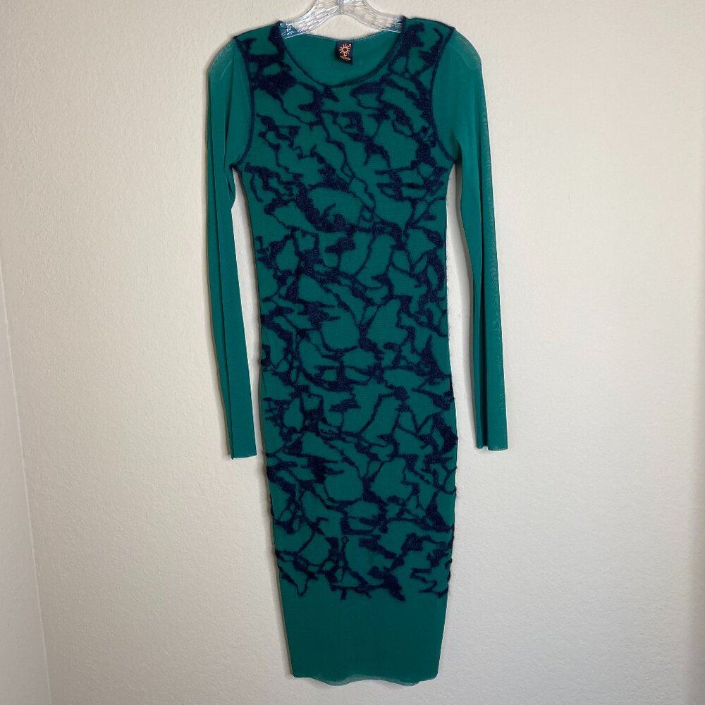 jean paul gaultier soleil mesh dress w/ sheer long sleeves